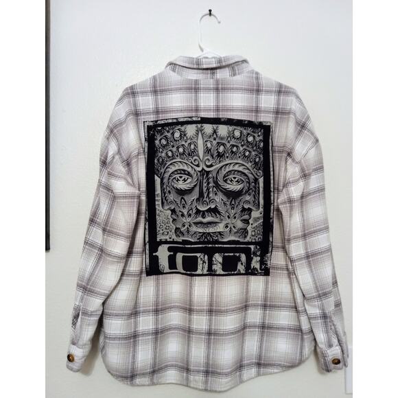 Upcycled Hollister Flannel w/ TOOL Patch — Handmade One-of-a-Kind Alt Metal SZ L - Picture 1 of 10